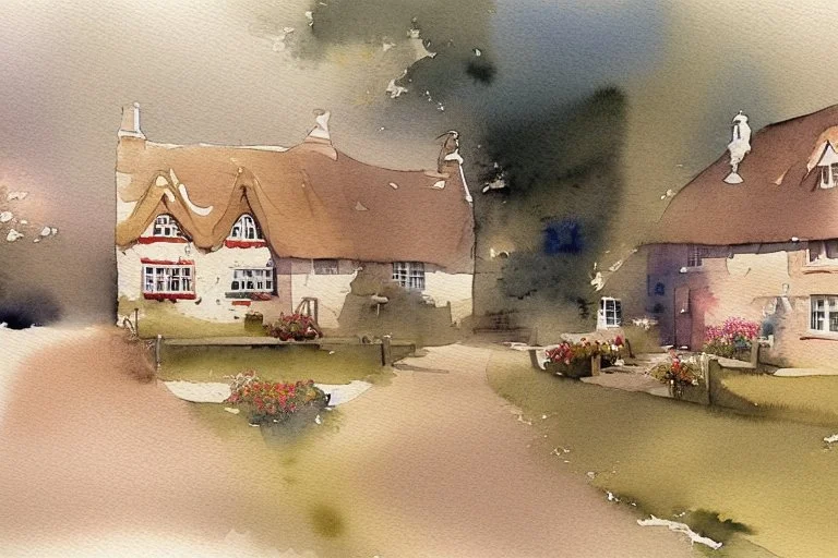 Watercolour of English cottage in the style of john lovett