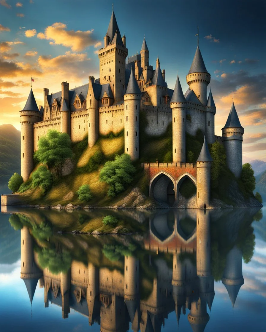 Arte grafiti Beautiful imposing medieval castle majestic ultra hyper detailed validity 12k