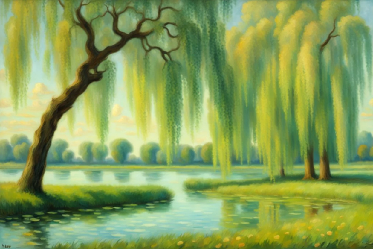 aquamarine gems, clouds, willow tree, claude monet, and emile claus impressionism paintings