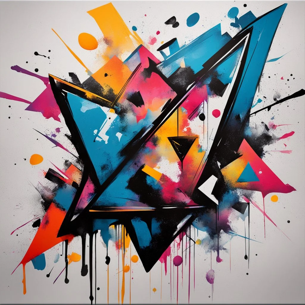 abstract acrylic paint, with rectangles and triangle shapes, graffiti art, paint splash