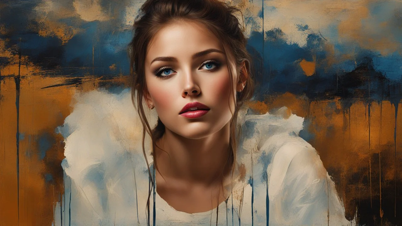 masterpiece, best quality, ultra high res, 1girl, (abstract art:1.4), bleeding blue, blue theme, visually stunning, beautiful, evocative, emotional, side view,