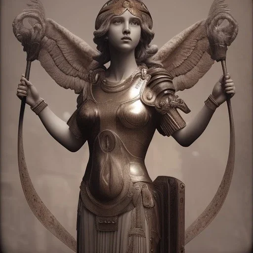 a greek marmor statue of athena, steam punk, scary, horror, realistic, made in octane, cinematic, movie, CGI, ultra-realistic, extremely detailed octane rendering, 8K, VRAY Super Real ar 2:3, dof photorealistic futuristic 50mm lens hard lighting dark gray tintype photograph, realistic lighting, sephia colors