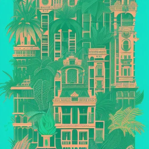 city, tropical, latino, plants, flat design, 2 colors, risograph zine