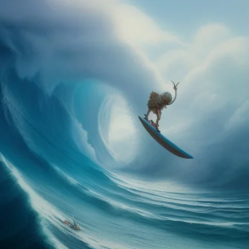 Santa standing of surfboard surfing a big wave, surfboard, beach, character design by cory loftis, fenghua zhong, ryohei hase, ismail inceoglu and ruan jia. unreal engine 5, artistic lighting, highly detailed, photorealistic, fantasy