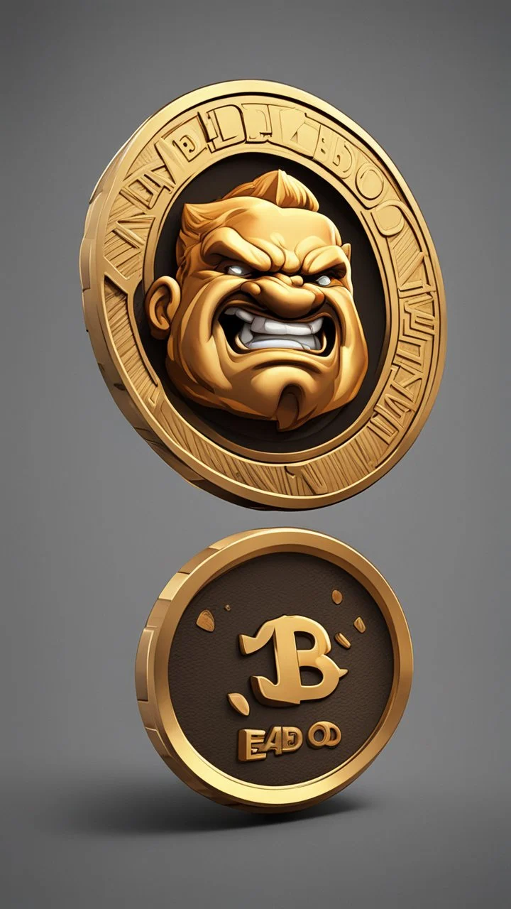 a smooth 3d game graphics golden coin with a print of Abobo