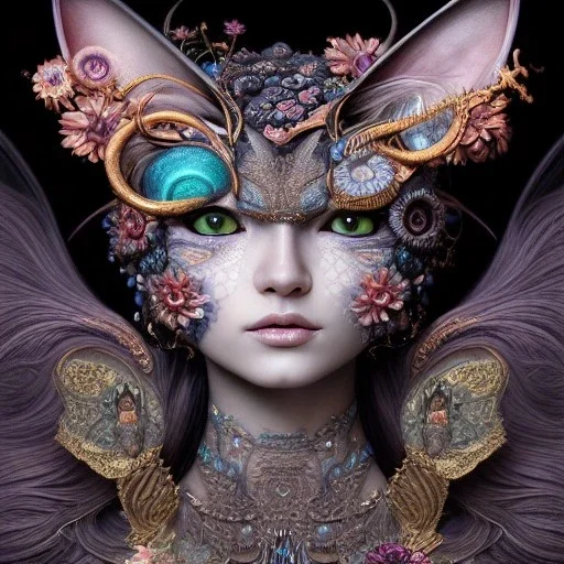 "Insanely detailed photograph of an elaborate beautiful cat goddess intricate glowing skin eyes intricate face hair lashes fur dress hyperdetailed painting by Anna Dittmann Huang Guangjian and Dan Witz CGSociety ZBrush Central fantasy art album cover art 4K 64 megapixels 8K resolution HDR Greek shiny space colours jewelry celestial hair eyes light"