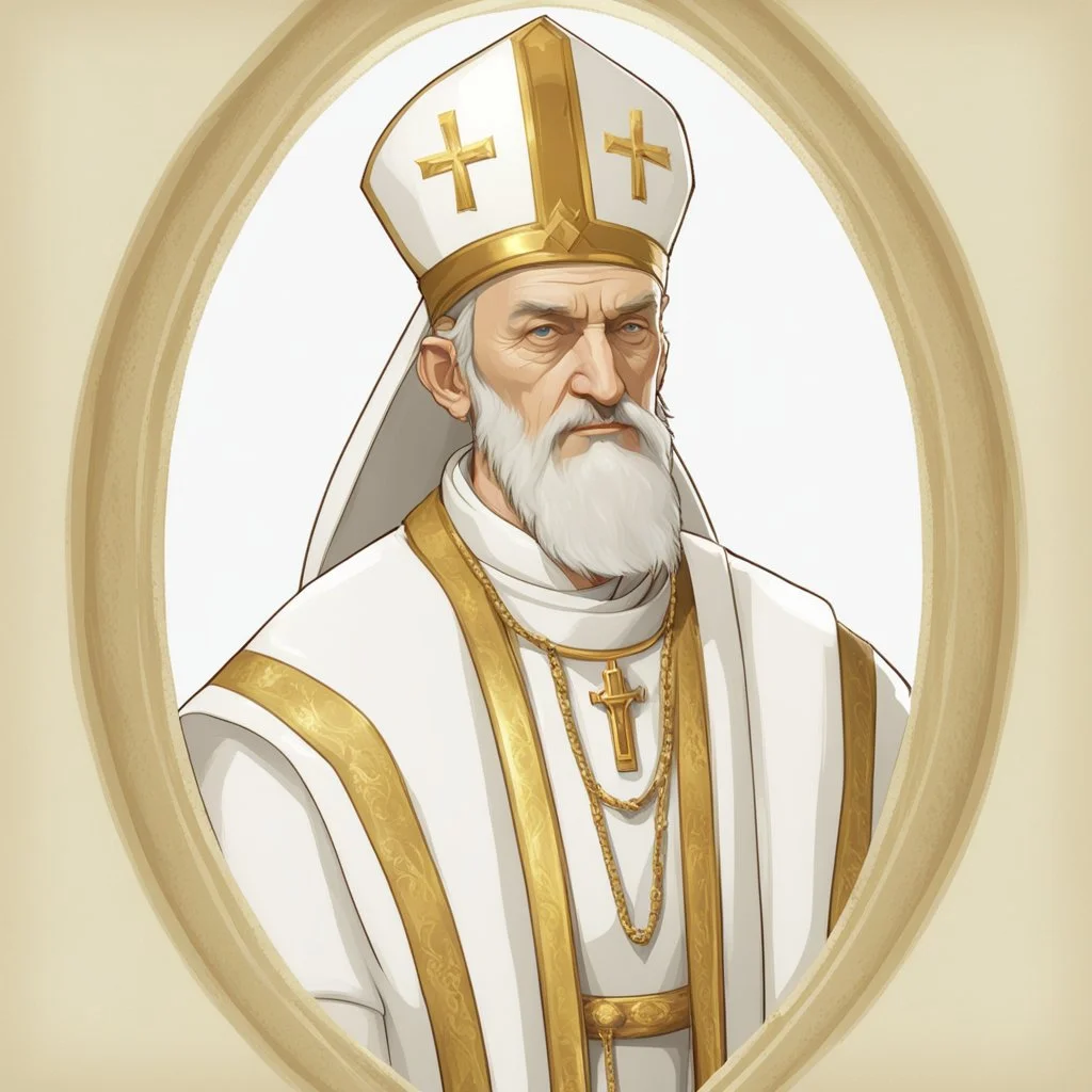 game avatar, man, portrait, pope priest, religion, white robe, gold, medieval