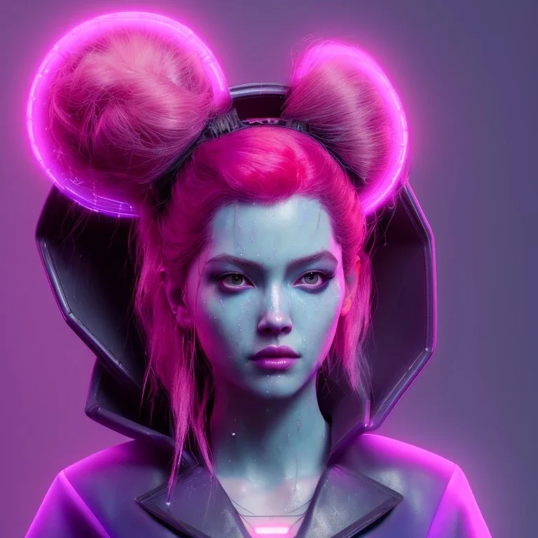 Pretty cyber woman, mad hair, sci-fi, sweet face, black, natural, pink, geisha style, symmetric plane, neon style, a lot of led lights, fog, rain, leather coat, vibrant color, highly detailed, art stations, concept art, smooth, unreal engine 5, god rays, ray tracing, RTX, lumen lighting, ultra detail, volumetric lighting, 3d, finely drawn, high definition, high resolution.