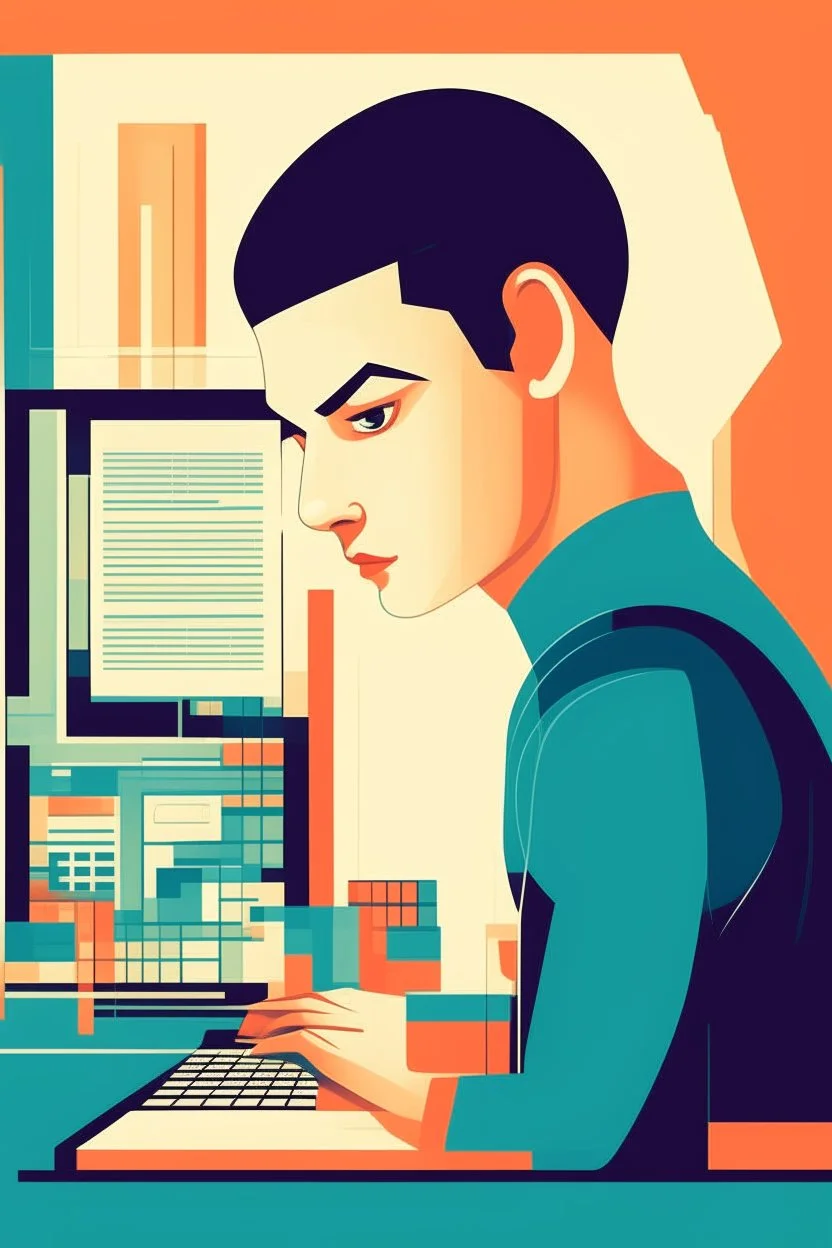 bauhaus illustration software developer working poster cassandre big poster portriat. magazine design. avatar.