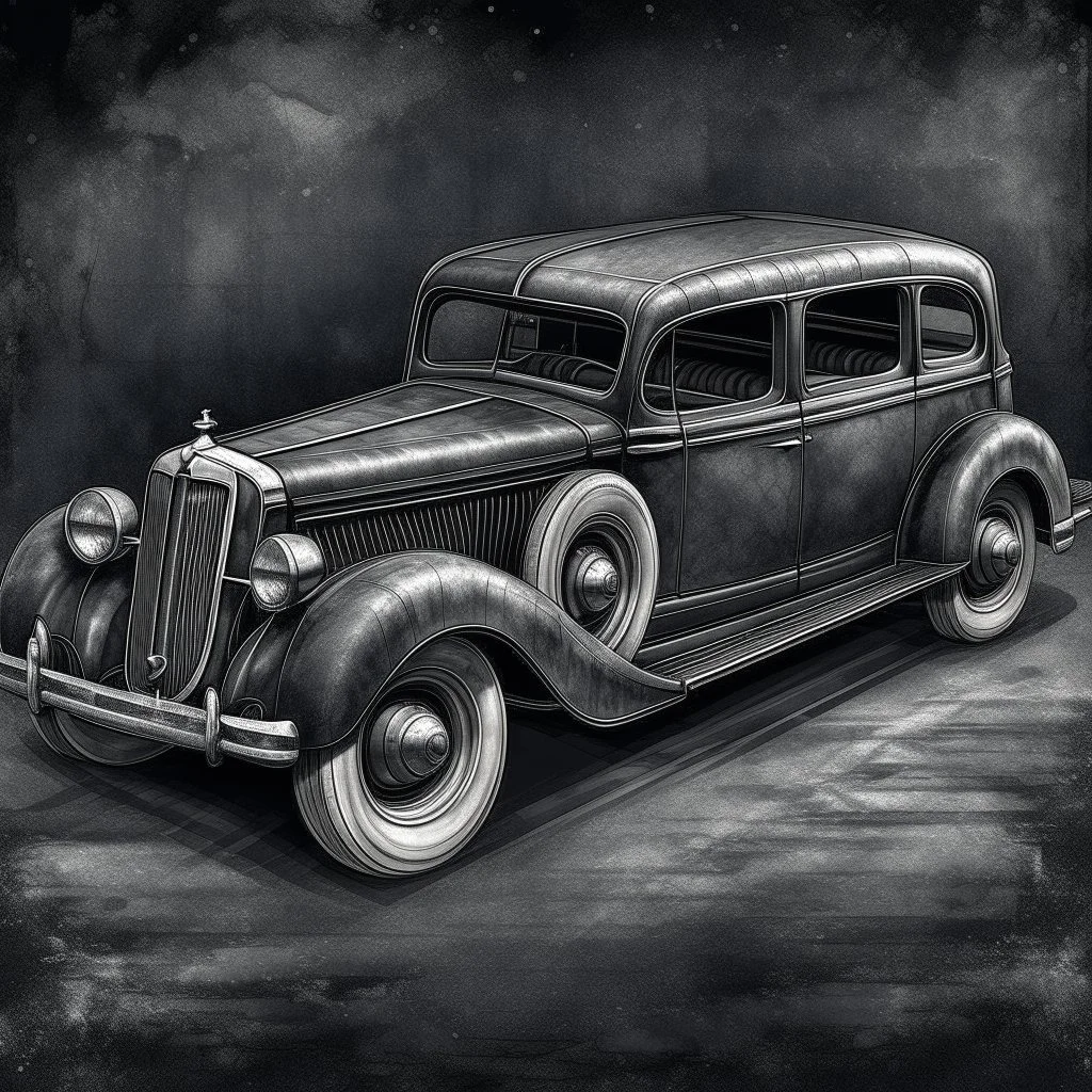 An old classic car 1900 a full side view , Hyper Realistic Aerial Grungy Dark-Grey Brush strokes on a dark rustic background with charcoals
