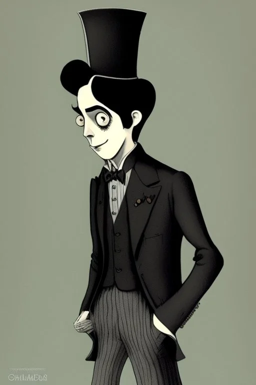 black haired dandy wizard in the style of charles addams