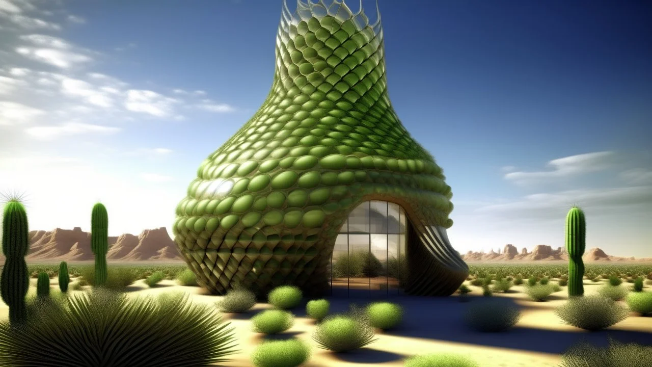 Bionic architecture: the desert: a resilient and sustainable building evolved from desert cacti. Scarcity is transformed into innovation.