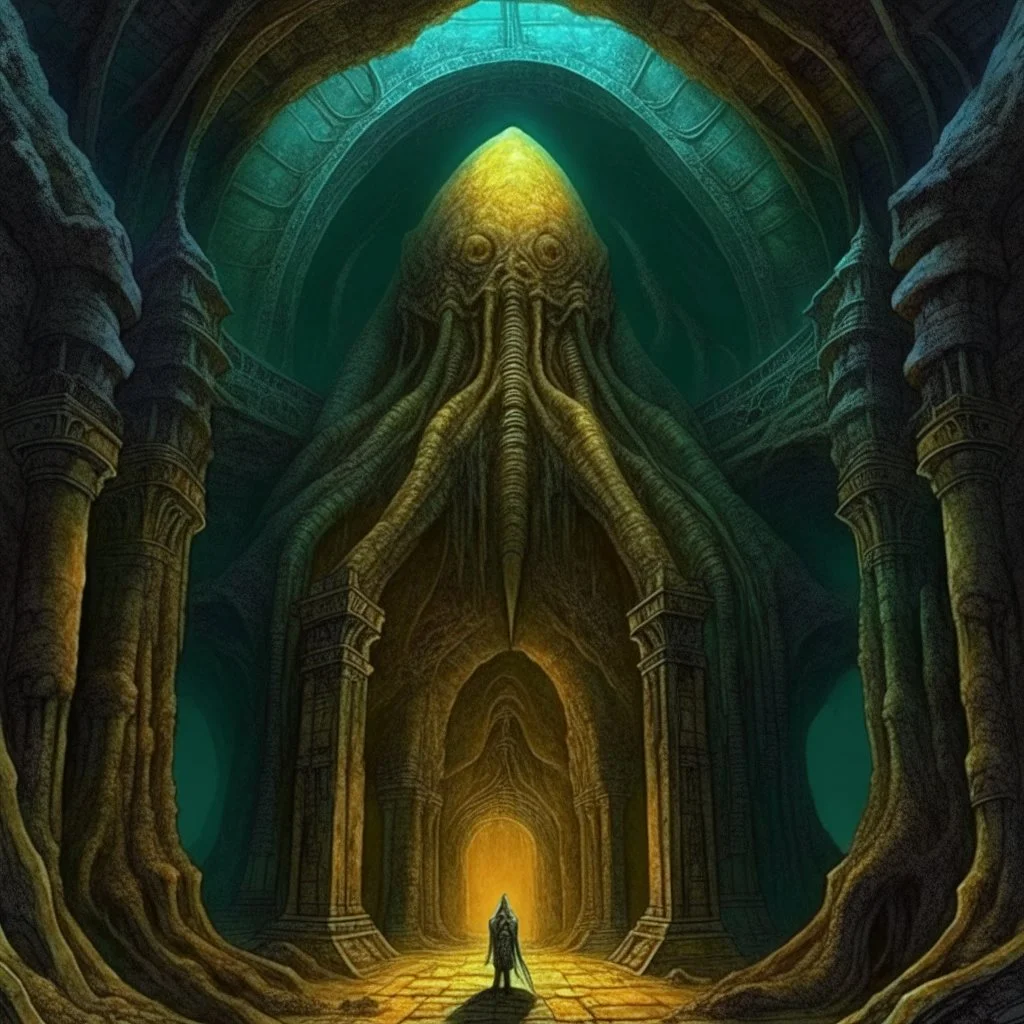 In the grand hall of the sewer rat king, lovecraftian sewer tunnel atmosphere, by H.R. Giger, by Zdzislaw Beksinski, by Salvador Dali, fantastical detailed 3D artwork, deep color, complementary colors, trending on DeviantArt.