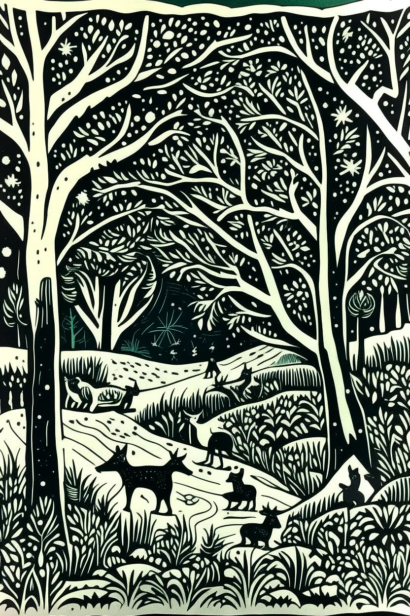 Linocut Christmas scene