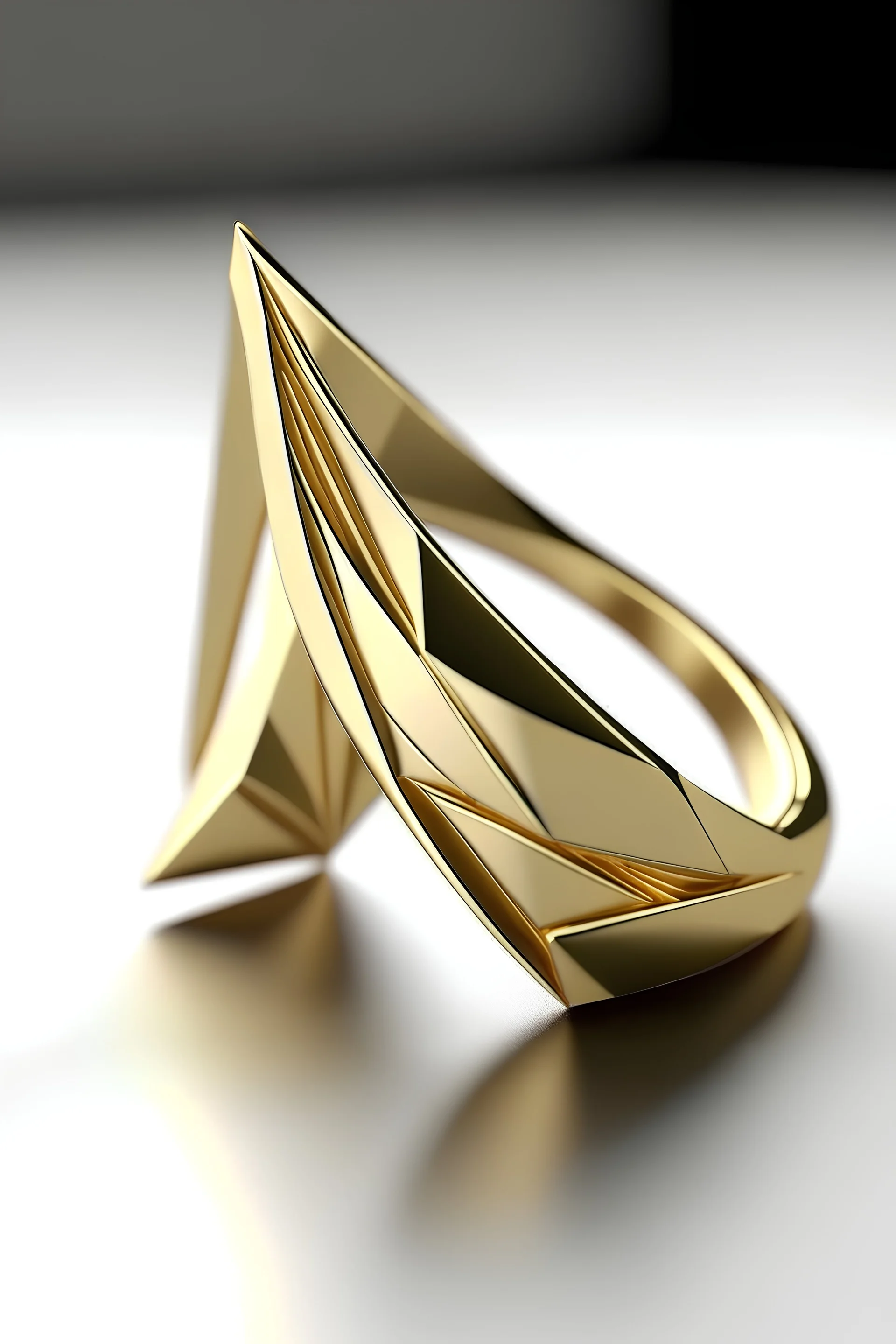 create a geometric origami inspired ring. must be made of gold, minimal and elegant