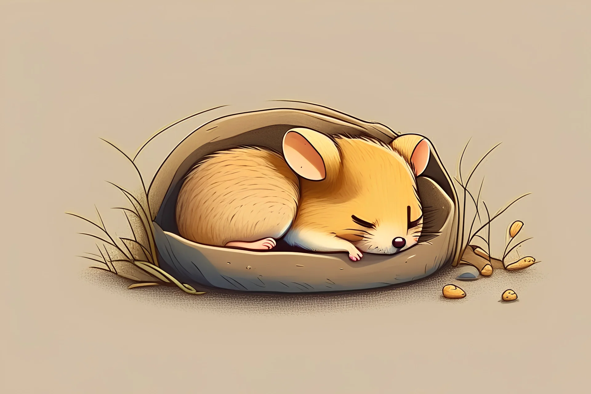 cute little cartoon style dormouse asleep