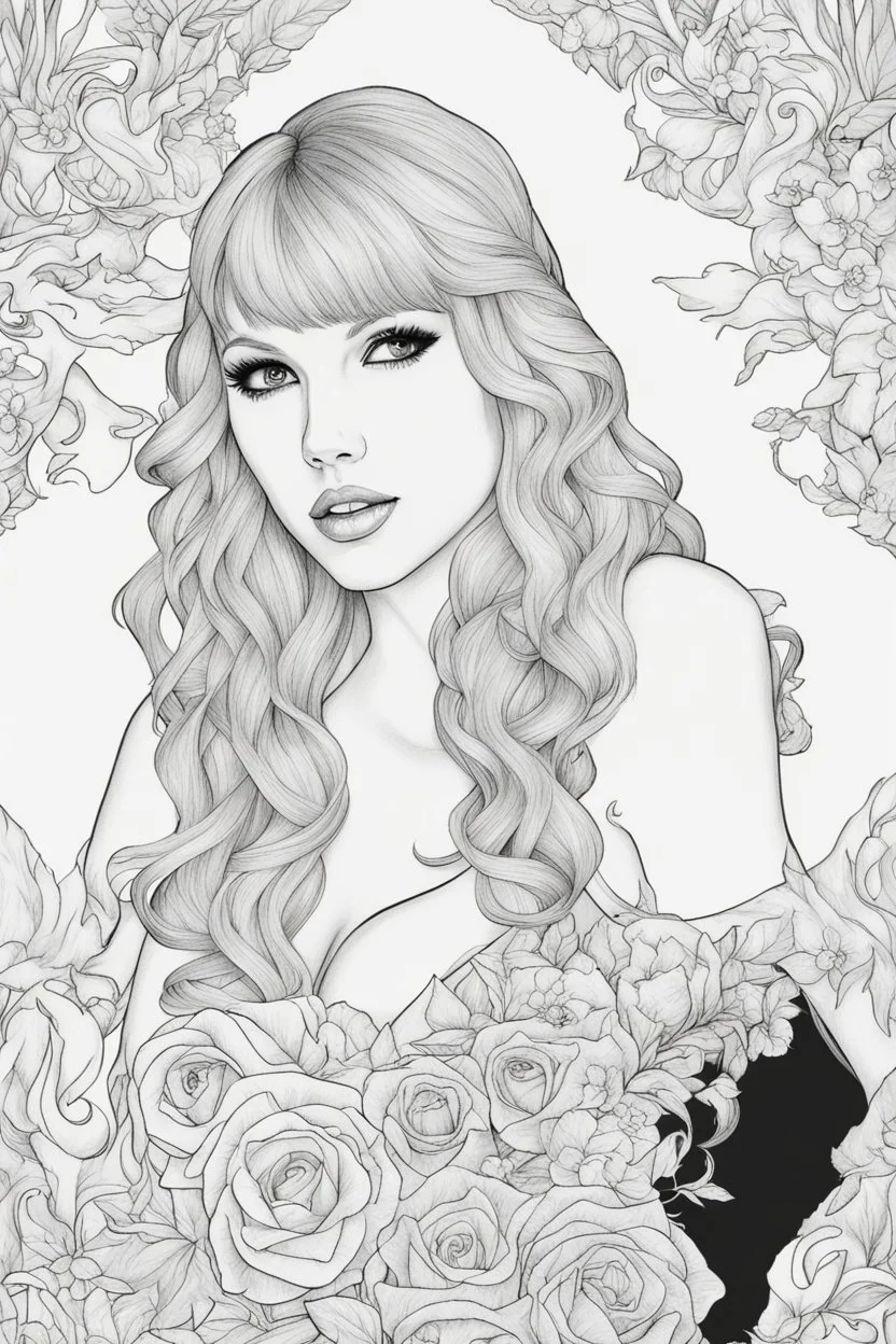 coloring pages of taylor swift for adults, Designs Black and white, No Shading