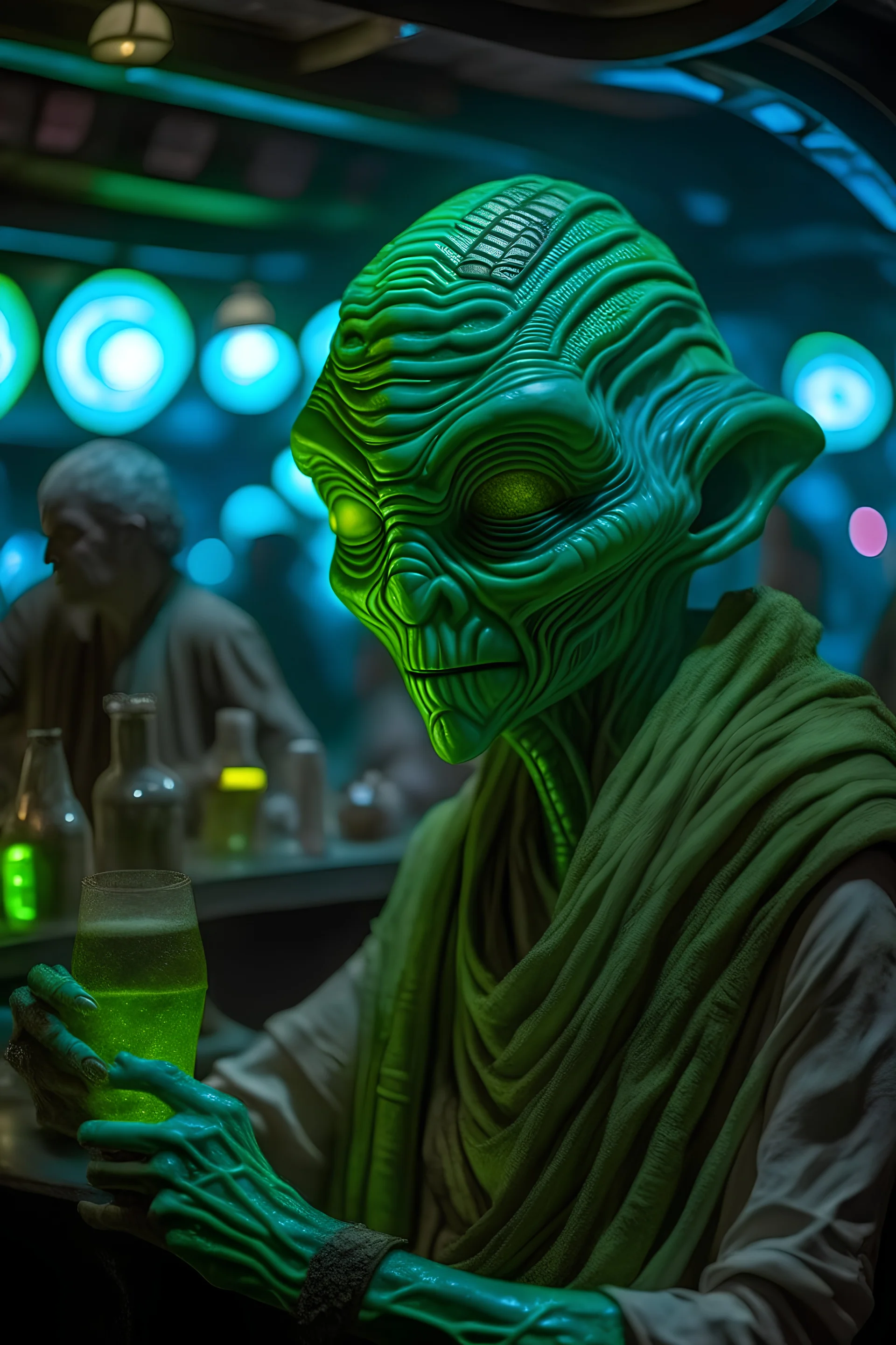 serene alien mystic in star wars cantina