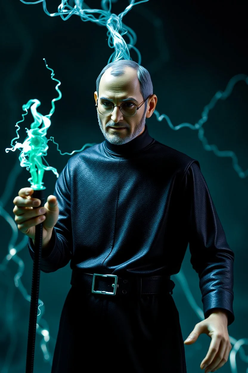 Action figure of Steve Jobs an electric necromancer