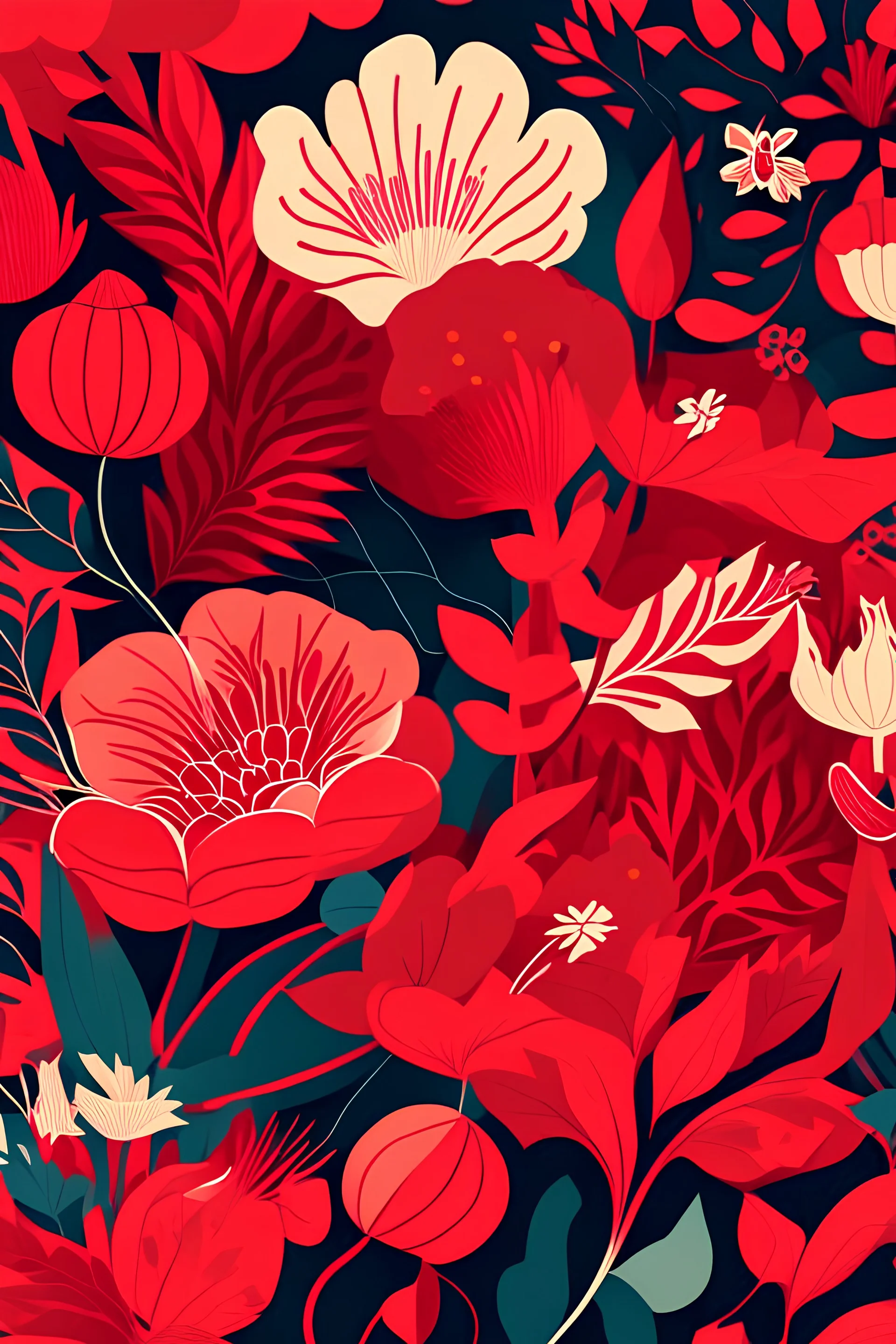 illustration featuring RED color palettes in floral patterns