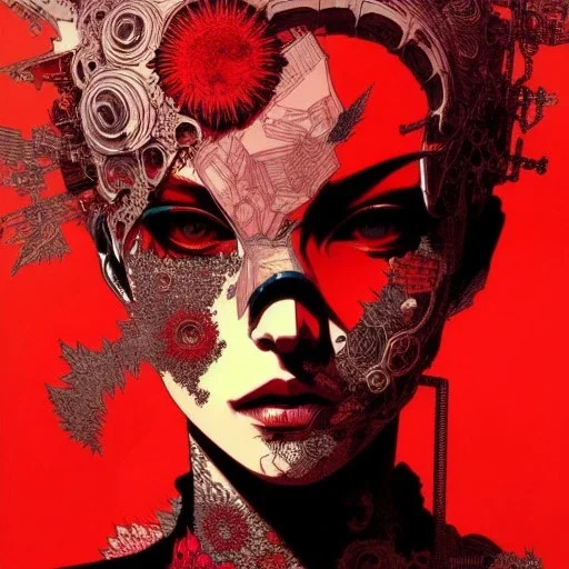 beautiful punk girl, hyper detailed, intricately detailed, illustration by <kilian eng> <Yoji Shinkawa>, darkred tones,