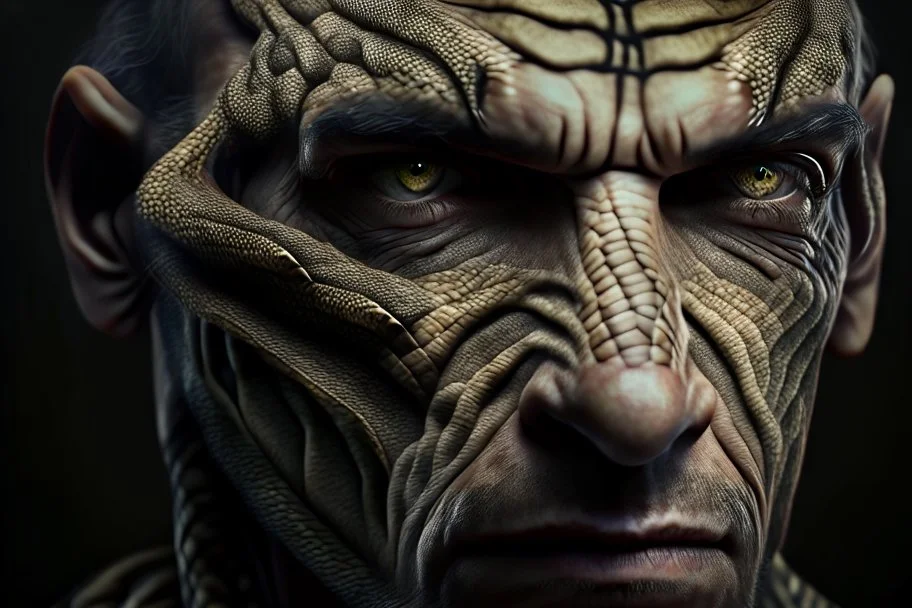 Man with snake skin, high detail, high resolution, 8K