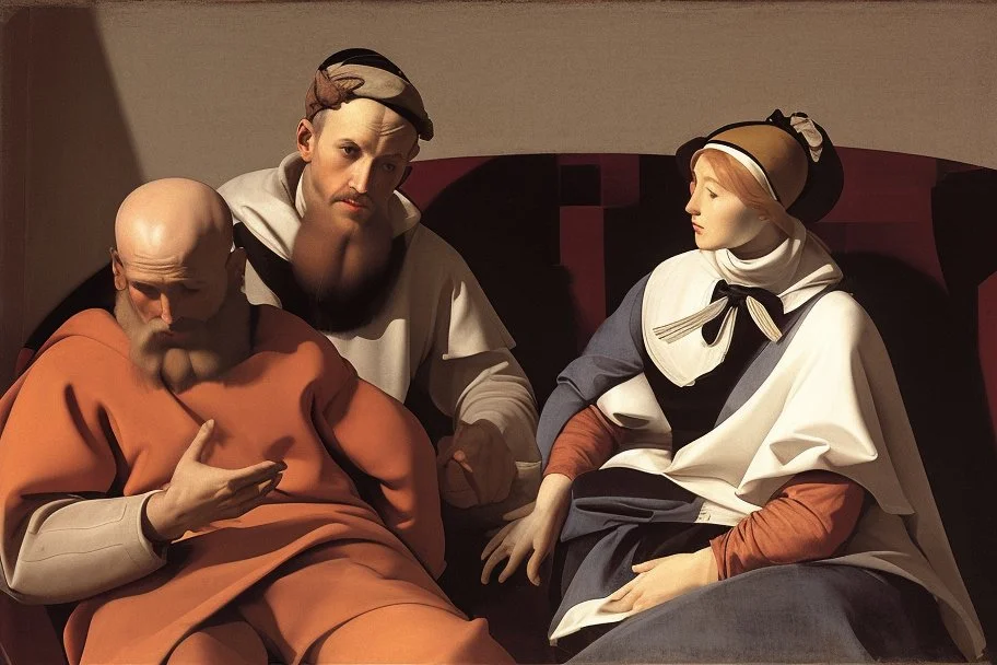 man and woman sit on sofa by Pontormo