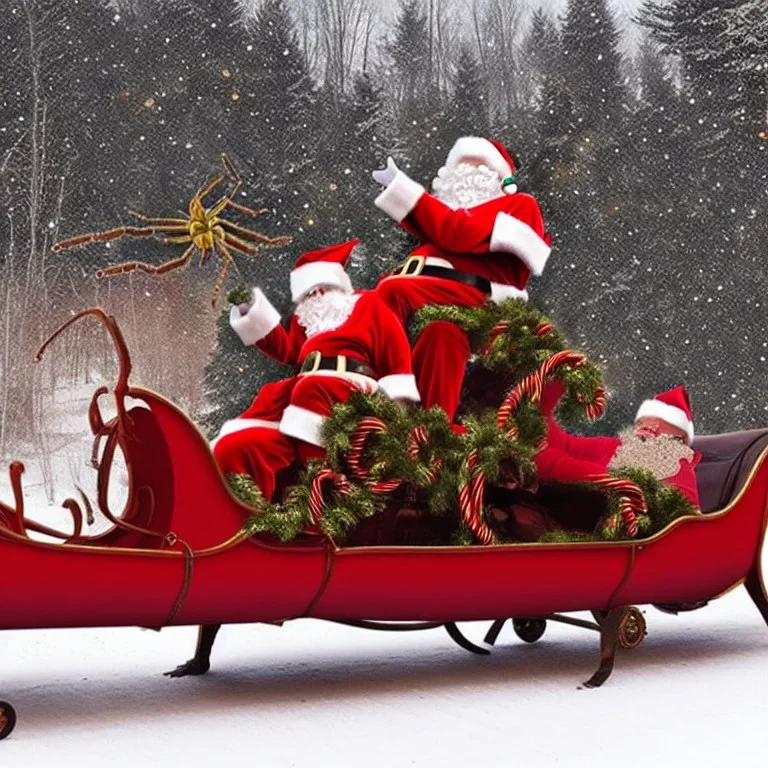 photo, santa claus sleigh pulled by giant spiders