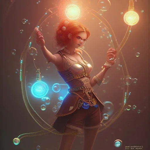 bubbles, cute dancing lady pirates, blurred background with machine with gears and ropes, book cover, fantasy art, sketch, movie poster, mirrors