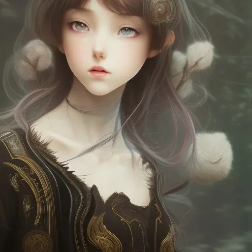 detailed teen anime, medium long black hair, detailed bangs, intriguing details, serious expression, full body, keep head in frame, 8k, concept art, highly detailed, digital painting, concept art, sharp focus, illustration, WLOP and alphonse mucha and artgerm and yanjun Chen and Junji ito, HDR, octane rendering