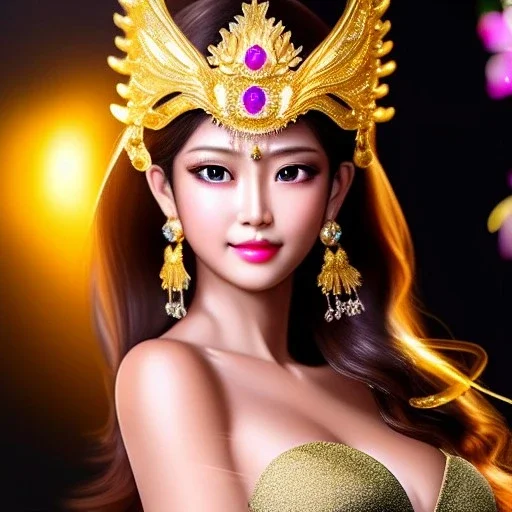 Ultra detailed realistic fullbody Portrait in oil on canvas of beautiful busty female character with gold armor(saint Seiya),extremely detailed digital painting, extremely detailed face, crystal clear eyes, mystical colors ,perfectly centered image, perfect composition, rim light, beautiful lighting,masterpiece ,8k, stunning scene, raytracing, anatomically correct, in the style of KyuYong Eom and Simon Bisley and Sixfrid and Steve Jung.