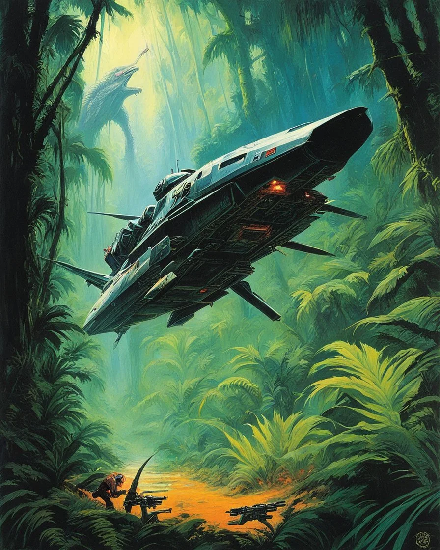 hidden predator [art by John Paul Leon and Bruce Pennington] in the jungle tactic squadron member trained to kill PREDATORS, helicopterus alien with a lot of mini guns