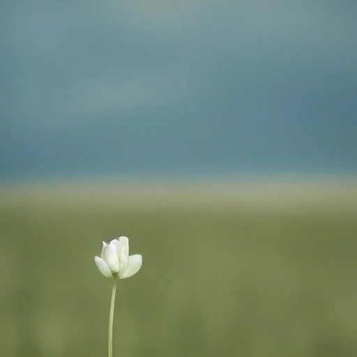 single long stem white flower in a field, polaroid, tender, soft focus, award winning landscape photography, nature photography, r/mostbeautiful