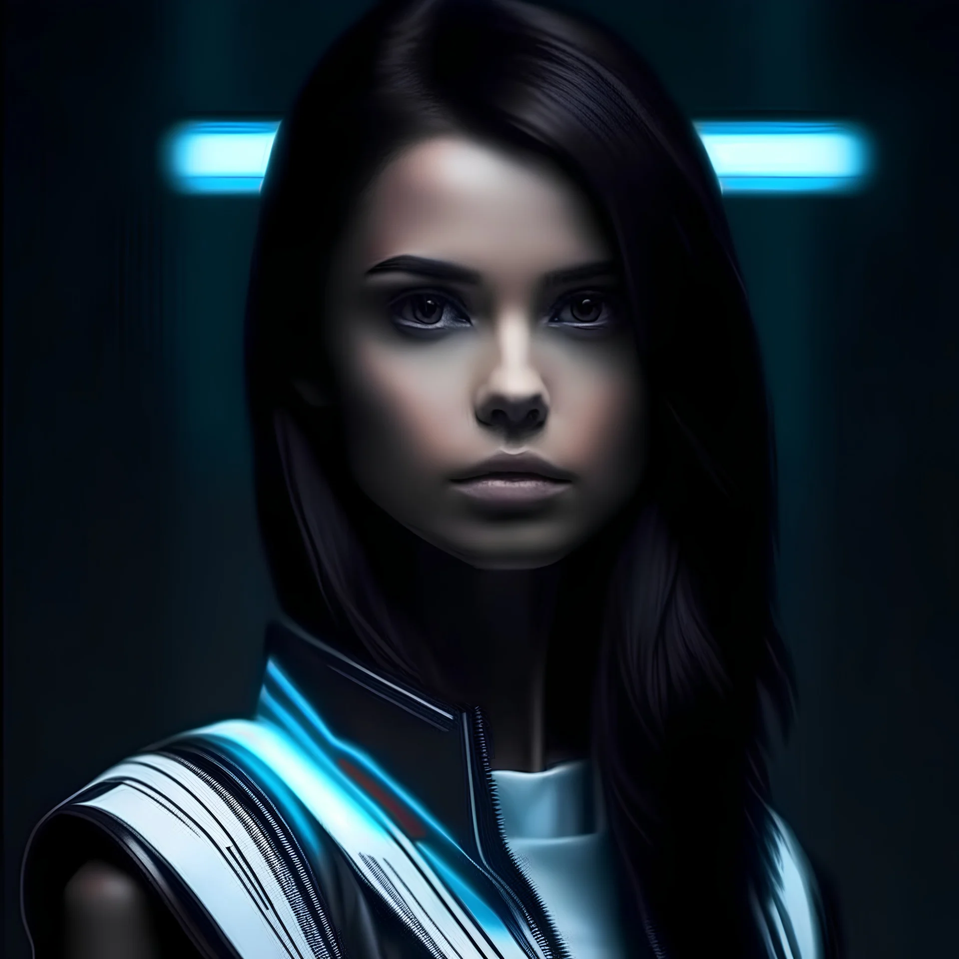 portrait of an attractive futuristic young brunette