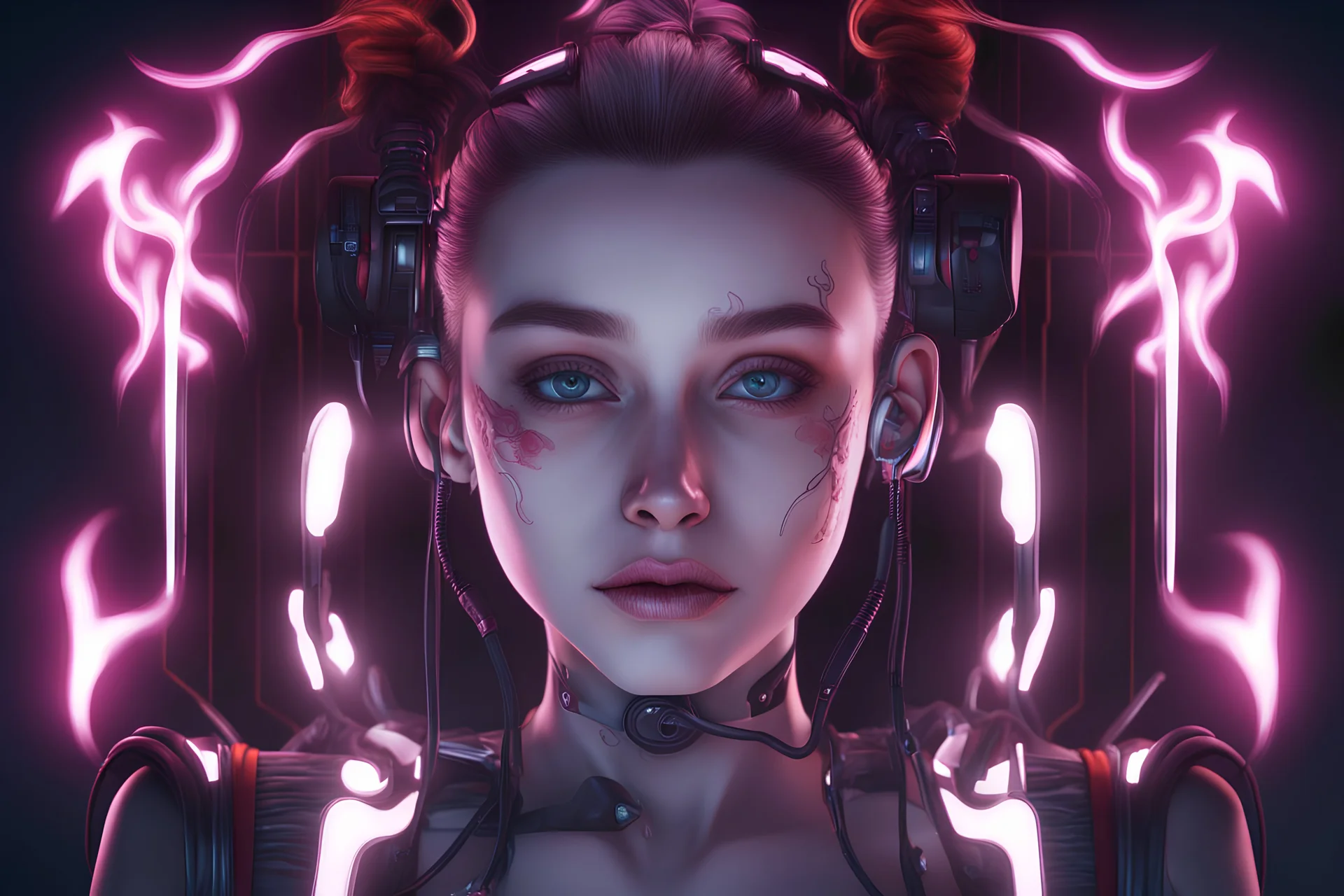 4k full realism, full details, full lights, coeur en flammes cyberpunk