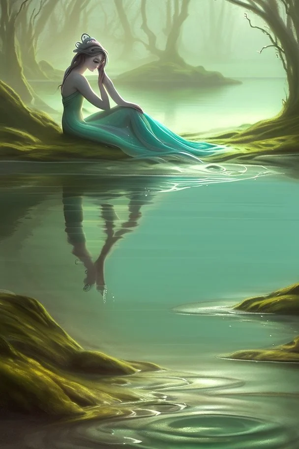 With a deep breath, dearie Fiona let herself be embraced by the water's embrace, her form becoming one with its liquid embrace. The feeling was ethereal, as if the lake itself was a conduit to another realm. She glided with a fluid grace, her movements a reflection of the dance she and Deery had shared in the forest. As the water enveloped her, Fiona's hair fanned out like strands of moonlit silver, creating an otherworldly halo around her. Her skin seemed to shimmer with a natural radiance