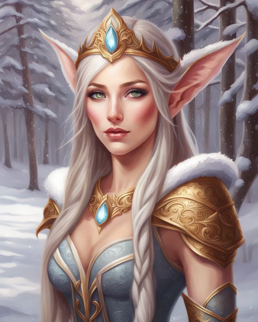 Snow Elf, digital art, hyper-detailed, light colors, 8k oil painting