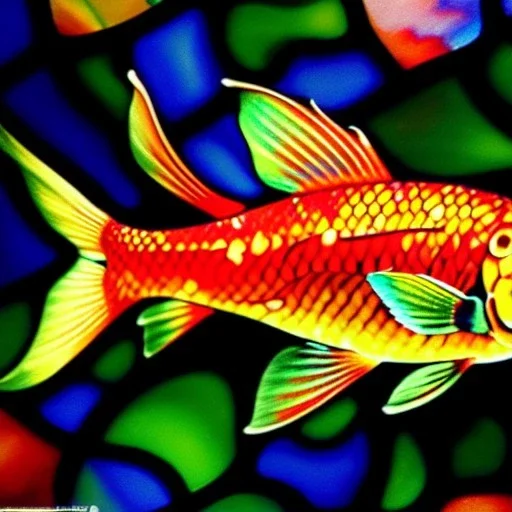 Ultra detailed Drawing in oil on canvas of Stained Glass Koi fish ,extremely detailed digital painting, extremely detailed face,crystal clear Big eyes, mystical colors ,perfectly centered image, perfect composition, rim light, beautiful lighting,masterpiece,8k, stunning scene, raytracing, anatomically correct, in the style of robert e howard and Ken Kelley and Ohrai Noriyoshi and Simon Bisley and tomzj1