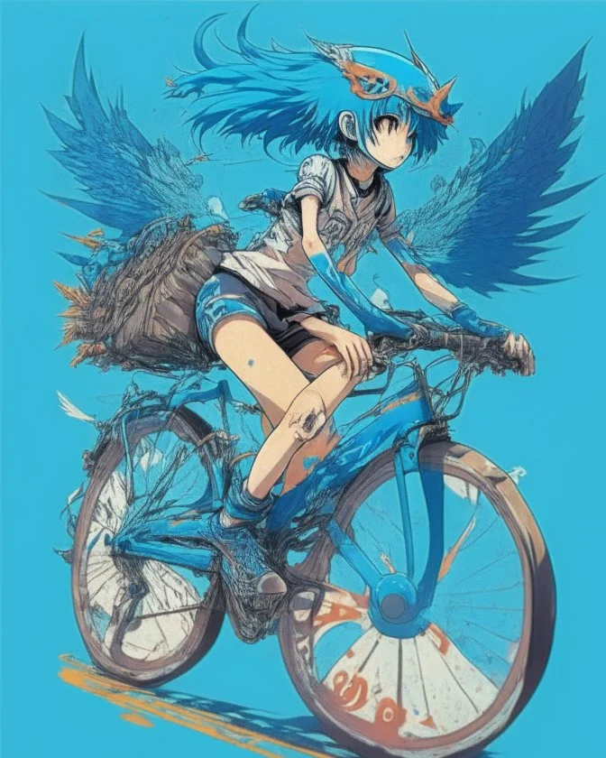 Anime design on a bike in blue