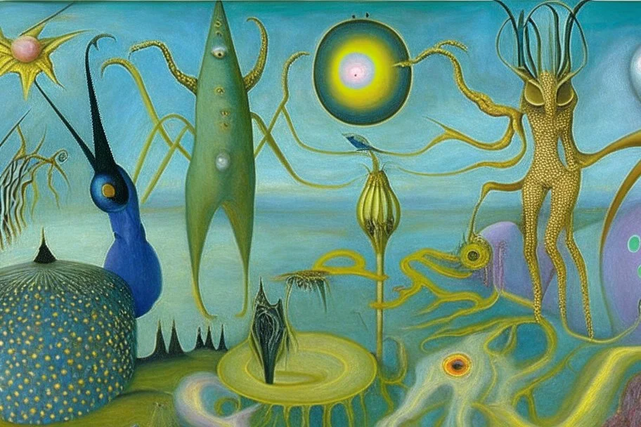 the surreal gardens of heavenly delights by artists "Kay Sage" and "Bridget Bate Tichenor" and "Leonora Carrington"