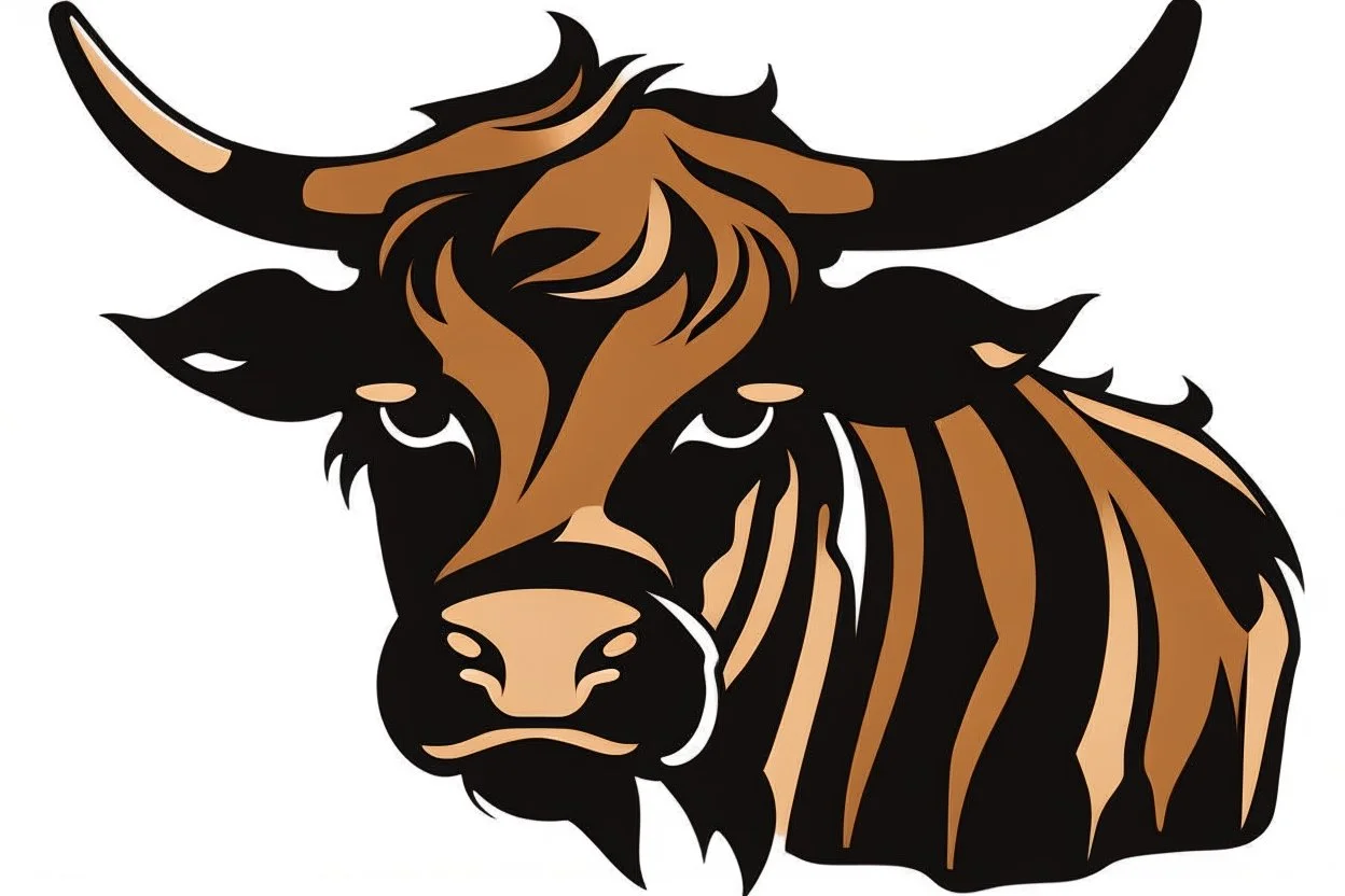 Highland cow clipart style simple stencil