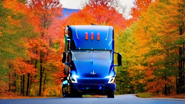 A Tesla semi-truck is parked, in the 'Great Smoky Mountains' National Park, in Tennessee. CINEMATIC. WIDE ANGLE LENS. PHOTO REAL.