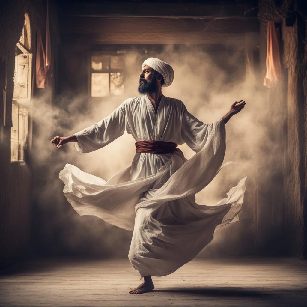 The Mystical Sufi Dance with grungy rustic background.