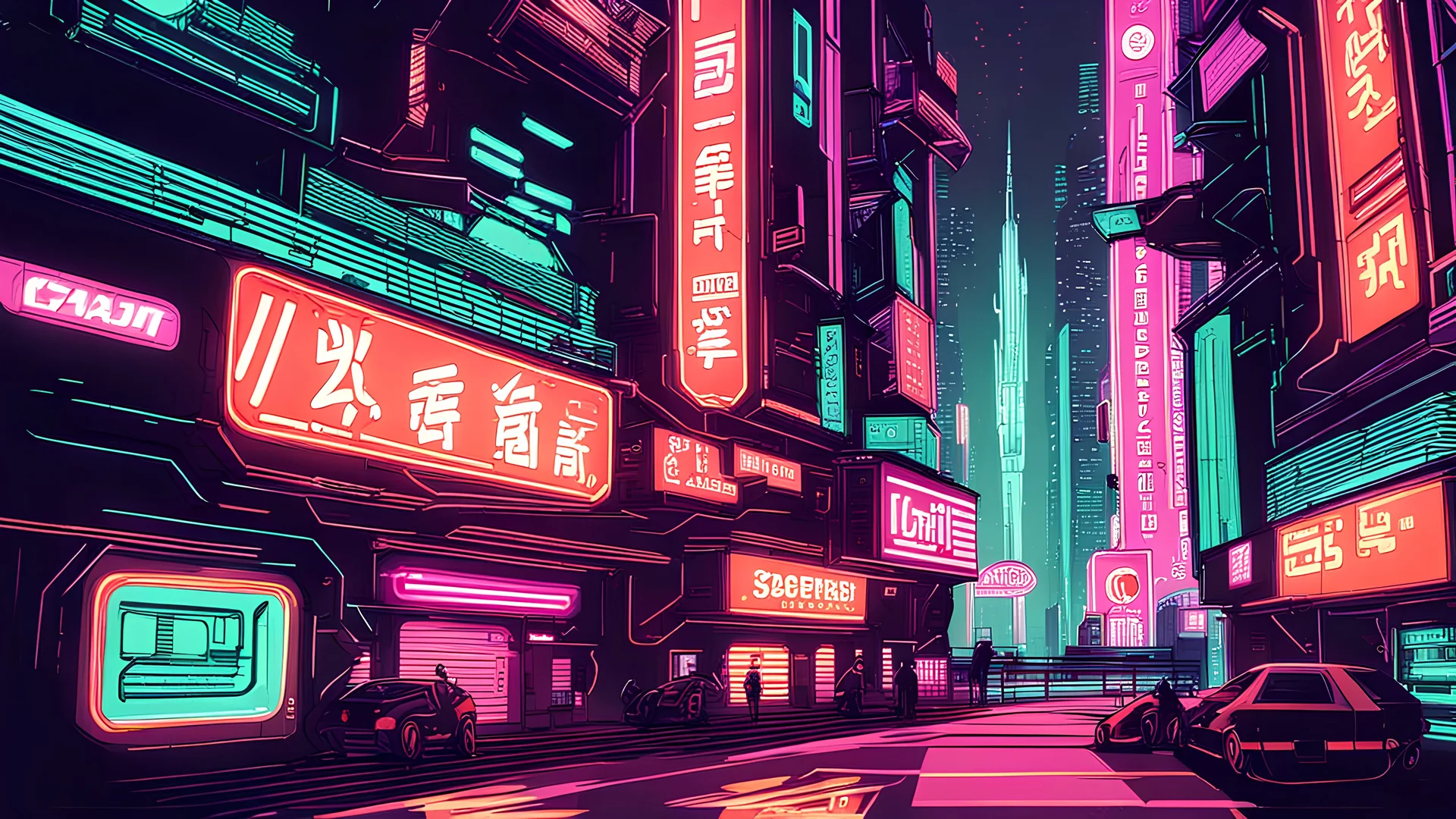 futuristic city with neon signs similar to the movie blade runner