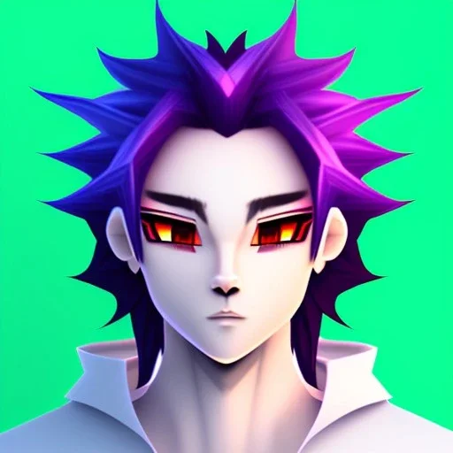 anime discord profile picture of man with short black hair with red streaks, with purple dragon horns on top of his head, looking mischievous