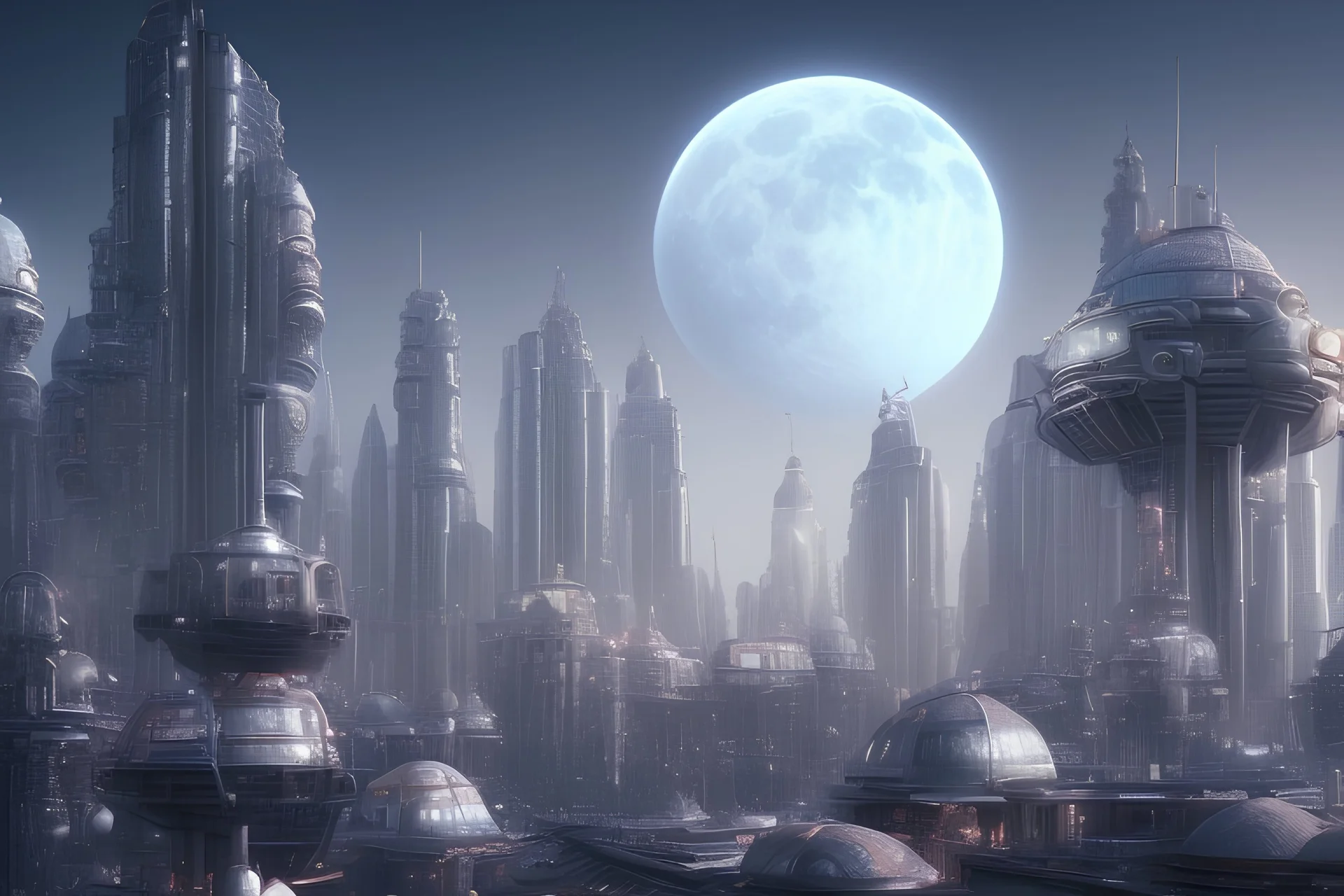 Imaginary city in the future in moon surface