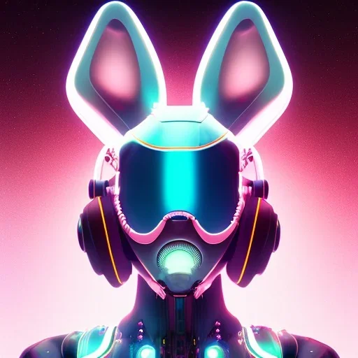 A beautiful portrait of a cyborg rabbit white neon color scheme, high key lighting, volumetric light high details psychedelic background