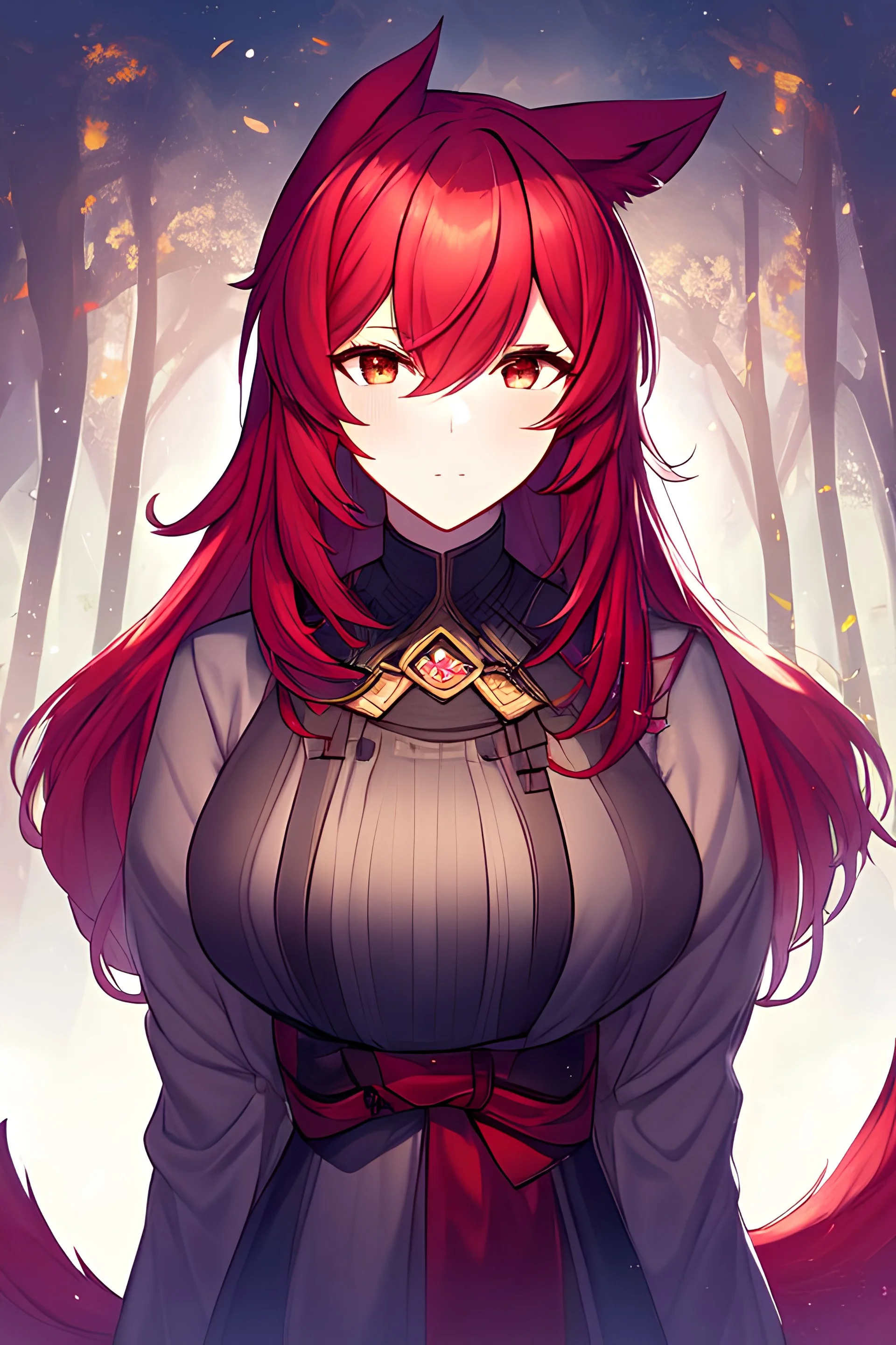 wolf girl looking at camera red hair