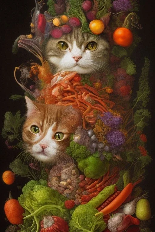 Cat head vegetables fish like Arcimboldo