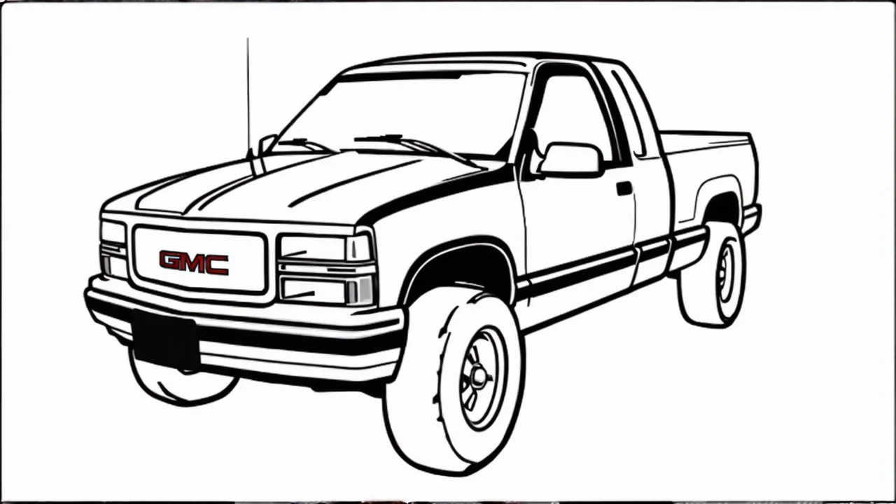 redraw this image of a 1991 GMC sierra with extended cab and the larger mirrors, line art with improved quality